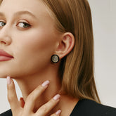 Astra Earrings Vintage Coin Studs with Black Enamel Frame